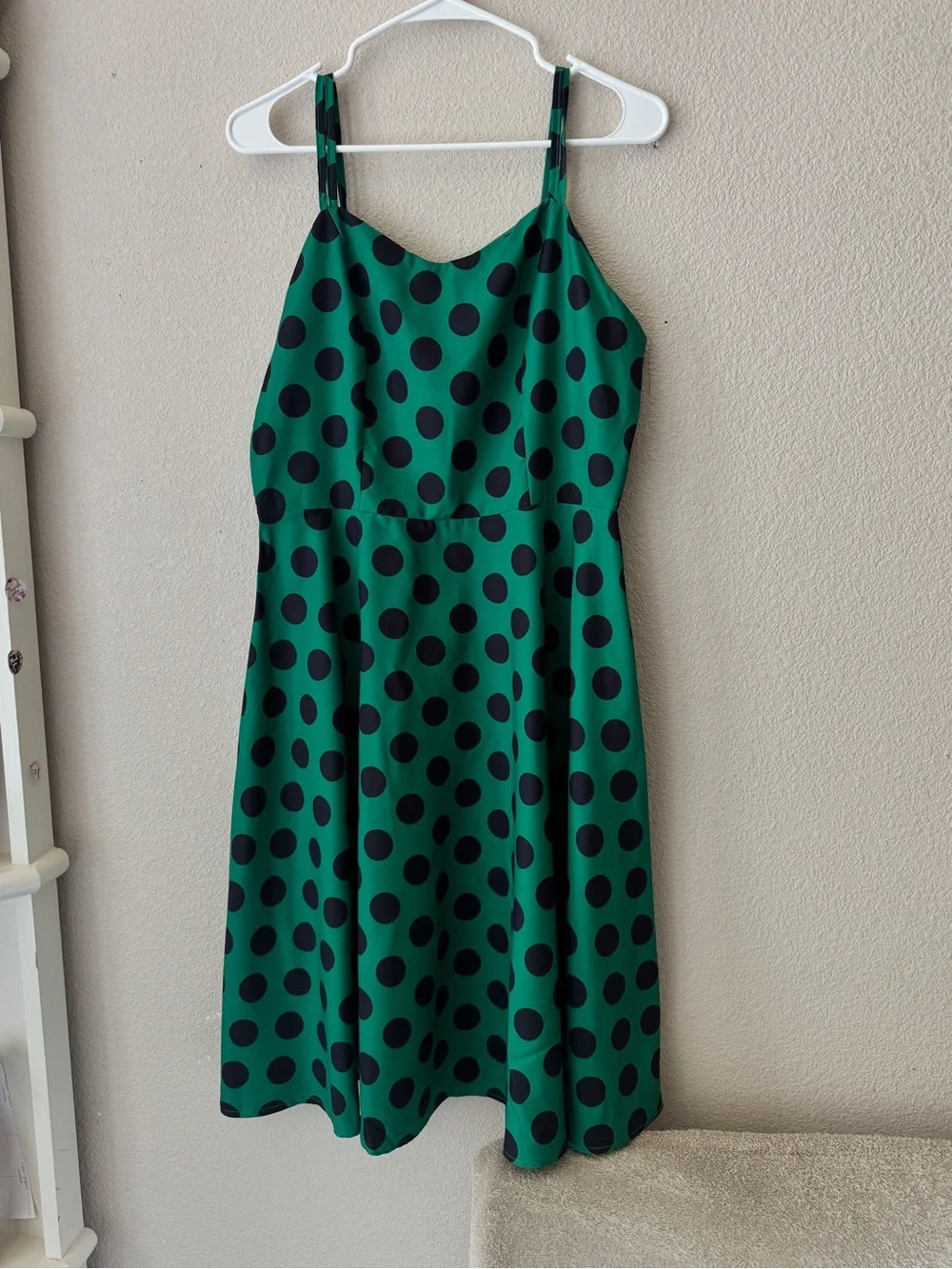 Green Polka Dot Midi Dress with Spaghetti Straps - Picture 4 of 4
